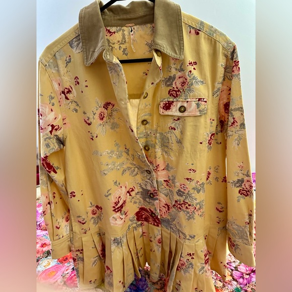 NWOT Free People Connor Yellow Floral Mini Shirt Dress - Picture 6 of 10